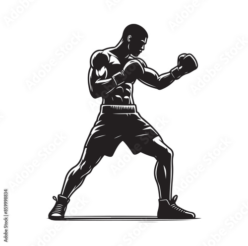 A boxer stand with pose silhouette illustration
