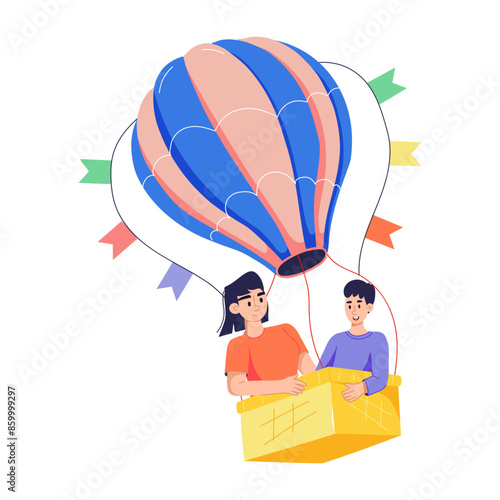Latest flat illustration of balloon ride 