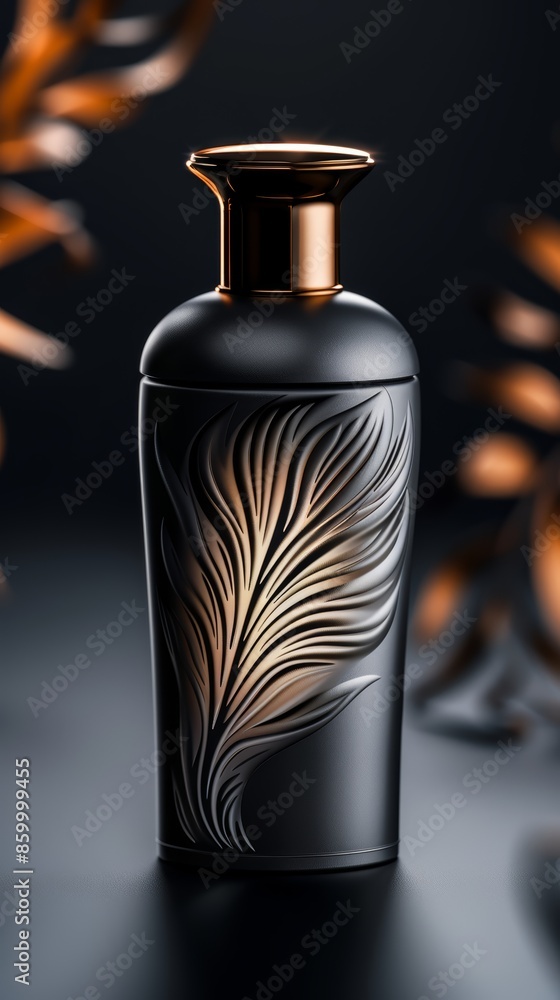 Elegant deodorant gaz bottle, glowing subtly against a dark background, intricate details and branding visible under soft, directional lighting Elegant deodorant gaz bottle, glowing subtly against a dark background, intricate details and branding visible under soft, directional lighting