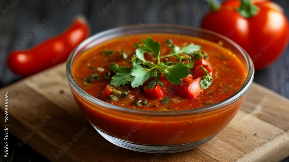 Delicious homemade tomato soup ready to be savored Delicious homemade tomato soup ready to be savored