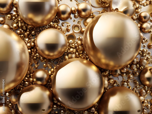  3D gold metallic glossy spheres wallpaper. 