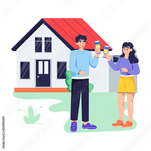 Housewarming party flat character illustration 