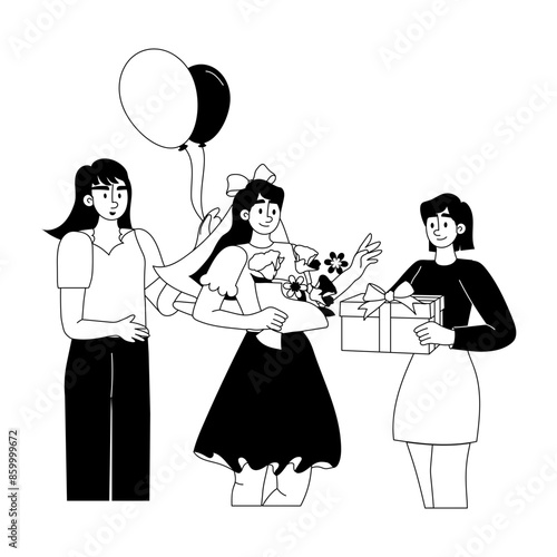 Easy to edit glyph illustration of bridal shower 