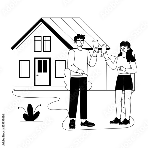 Housewarming party glyph character illustration 