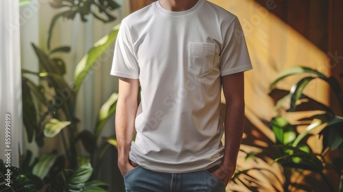 Customizable pocket tee mockup, perfect for showcasing unique details. © AI ARTS