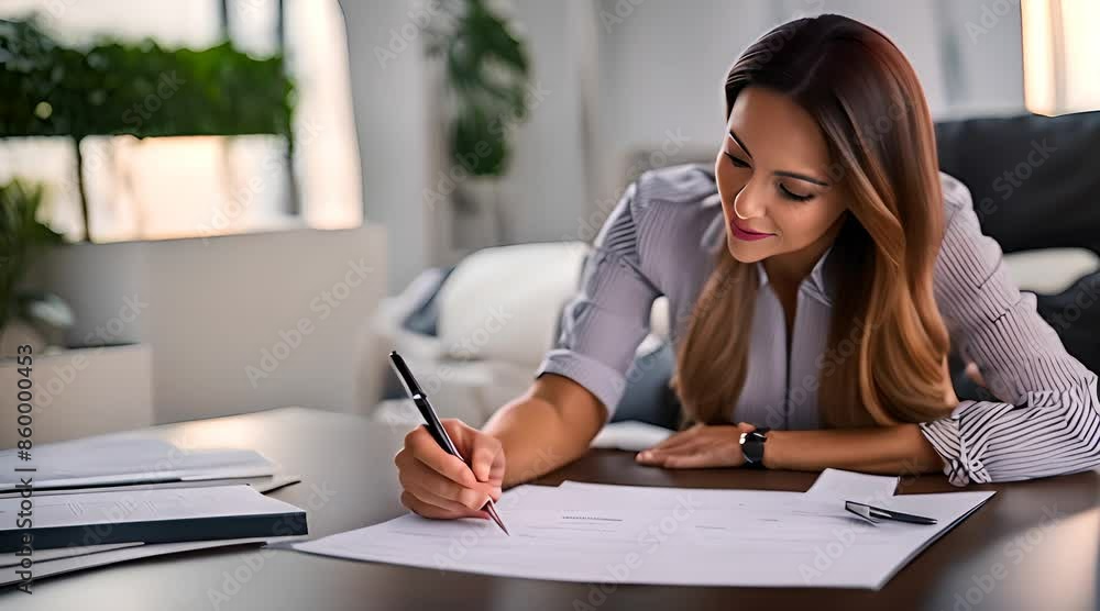 Real Estate Agent Consulting with Customer: Signing Insurance Agreement for Home Purchase Real Estate Agent Consulting with Customer: Signing Insurance Agreement for Home Purchase