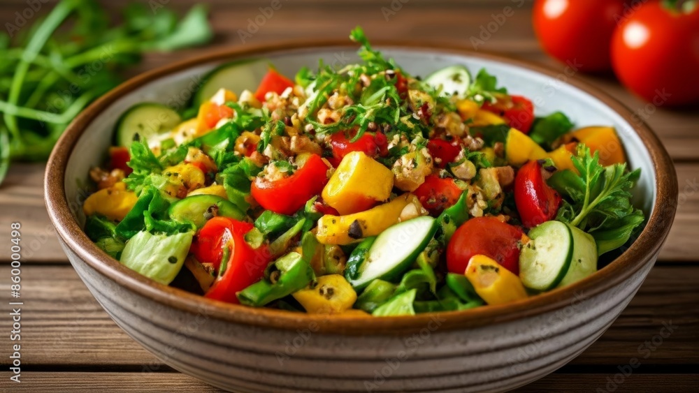 Fresh and vibrant salad ready to be savored Fresh and vibrant salad ready to be savored