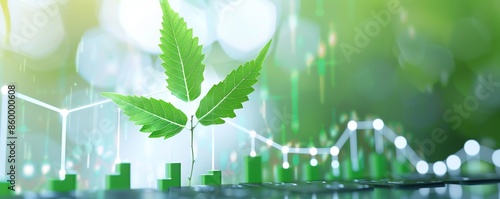 Green cannabis leaf with financial growth chart, symbolizing the rise of the marijuana industry and investment opportunities.