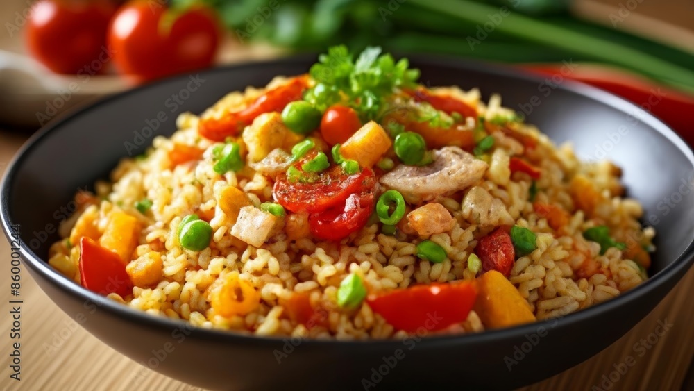 Deliciously colorful stirfry rice dish Deliciously colorful stirfry rice dish