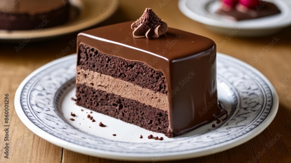 Deliciously indulgent chocolate cake ready to be savored Deliciously indulgent chocolate cake ready to be savored