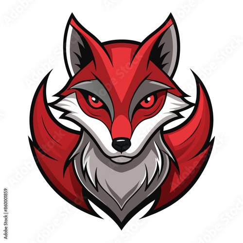 A red fox logo with sharp features, bold red color, red eyes, on a white background, conveying intelligence and cunning