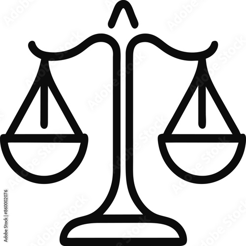 This image depicts a black and white line drawing logo of a justice scale and a law book