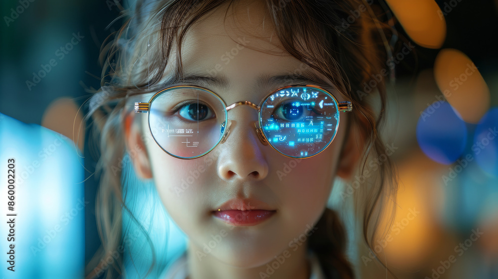 cute child wearing glasses The future has a variety of technology and beautiful colors. cute child wearing glasses The future has a variety of technology and beautiful colors.