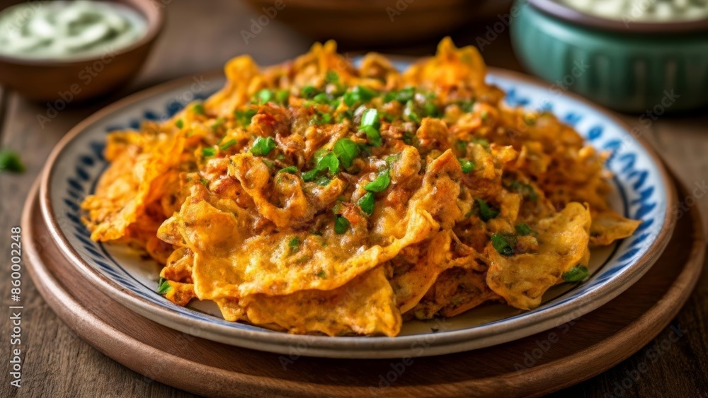 Deliciously stacked nachos with vibrant toppings ready to be savored Deliciously stacked nachos with vibrant toppings ready to be savored