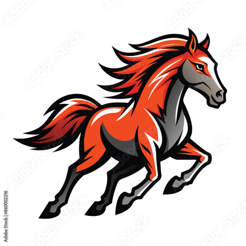 A digital illustration of a powerful orange horse running isolated on a white background