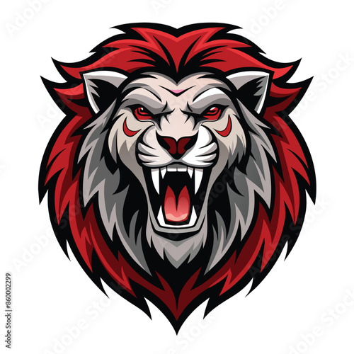 Wallpaper Mural A powerful logo featuring a roaring lion face with a red mane isolated on a white background Torontodigital.ca