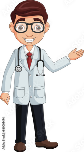Illustration of cartoon doctor presenting