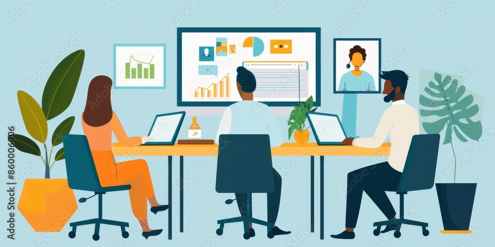 A small group of colleagues participating in a video conference call, illustrating the remote and flexible work capabilities of modern small businesses A small group of colleagues participating in a video conference call, illustrating the remote and flexible work capabilities of modern small businesses