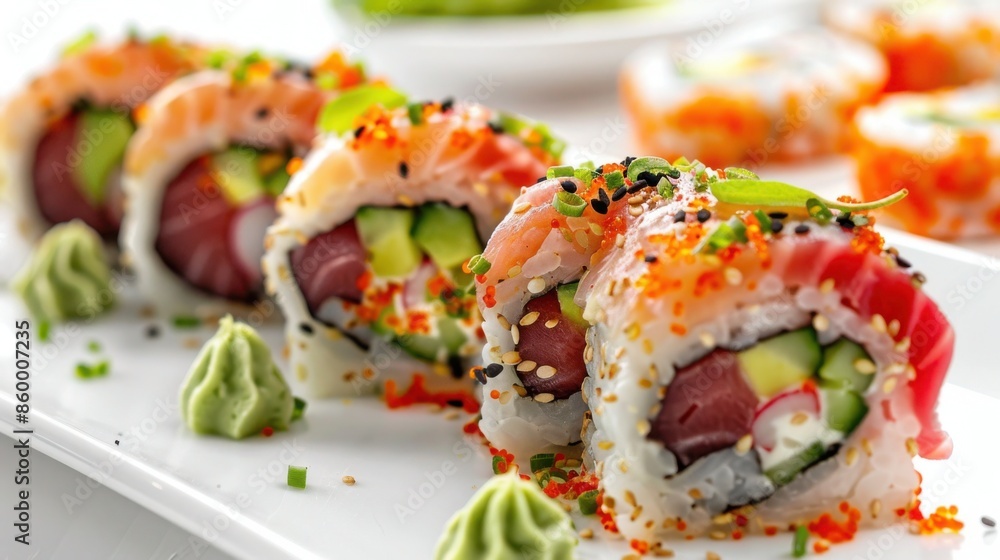 Delicious Plate of Sushi Rolls with Tuna and Avocado Delicious Plate of Sushi Rolls with Tuna and Avocado
