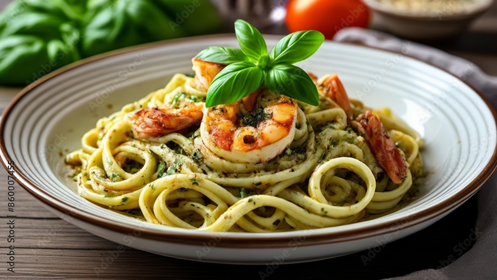 Delicious seafood pasta ready to be savored Delicious seafood pasta ready to be savored