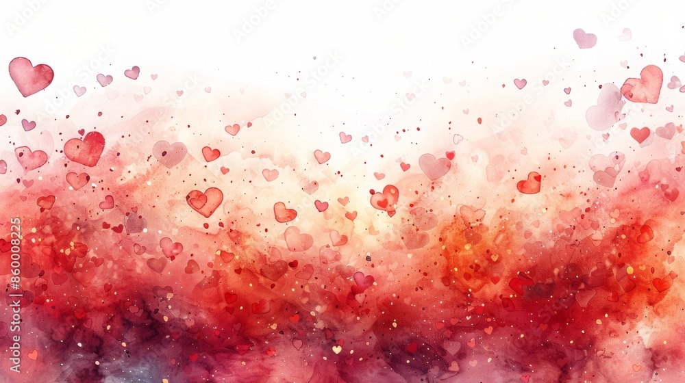 A lot of hearts, floating in the air, watercolor overlay on a photo, Valentine's day, vintage, place for text, copy space A lot of hearts, floating in the air, watercolor overlay on a photo, Valentine's day, vintage, place for text, copy space
