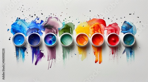 Vibrant Rainbow Colors of Paint Splashed on White Background