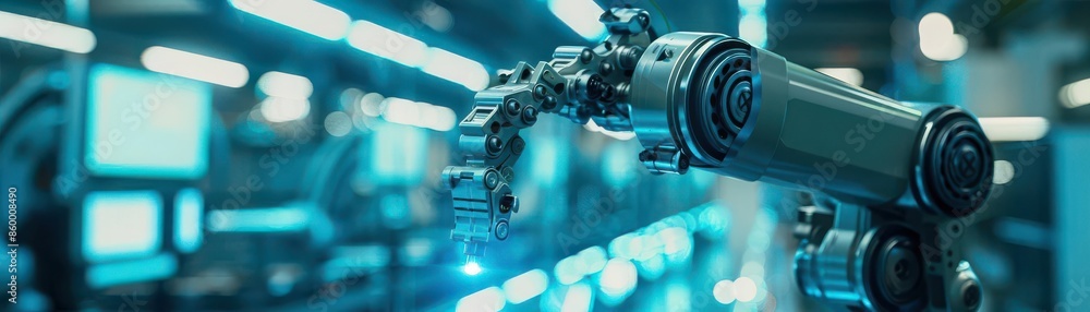 A robotic arm in a factory setting robot arm factory automation industrial technology engineering production assembly manufacture control process component A robotic arm in a factory setting robot arm factory automation industrial technology engineering production assembly manufacture control process component