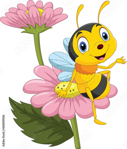 Cartoon bee sitting on a flower