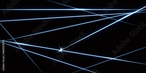 Blue intersecting laser beams, glowing stripes. Abstract vector illustration isolated on black background.
