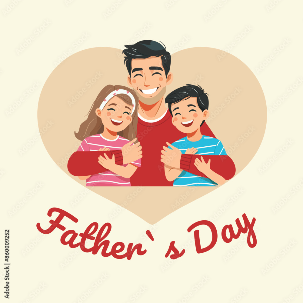 Happy dad hugs happy and smiling kids. Father-s Day. Vector illustration in flat style Happy dad hugs happy and smiling kids. Father-s Day. Vector illustration in flat style