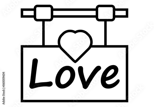 Icono negro de cartel con la palabra amor y corazón