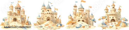 sand castle watercolor clipart	