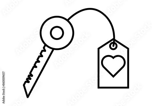 Icono negro de llave con llavero con un corazón