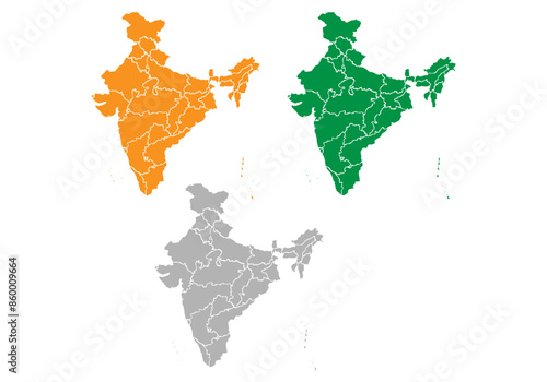 Mapas de la India de color gris, naranja y verde