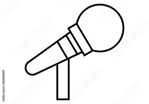 Icono negro de micrófono de periodista en fondo blanco