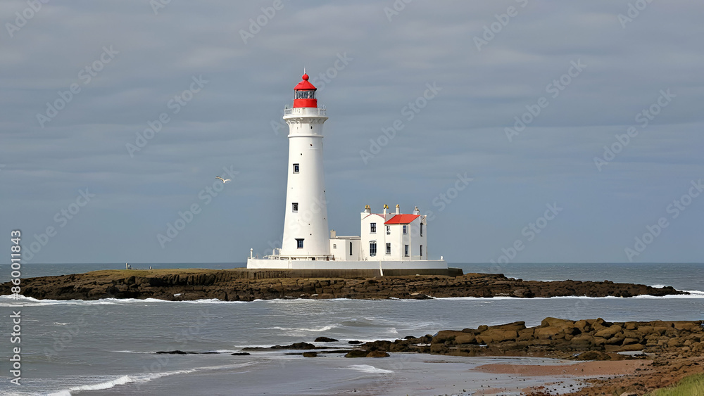 Beautiful Sunderland White Lighthouse, sea view Beautiful Sunderland White Lighthouse, sea view