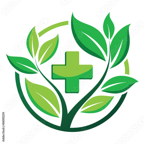 A green leaf plant with a green cross in the center, surrounded by a dark green circle. This logo represents natural healing, medicine, and wellness