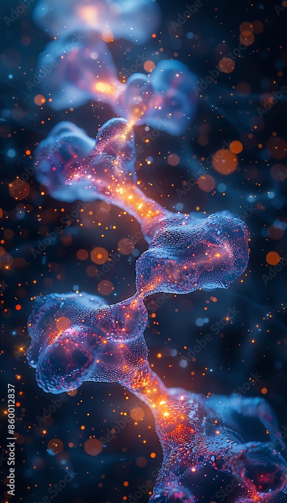Close-up view of a glowing DNA strand with vibrant colors, representing biotechnology, genetic research, and scientific innovation. Close-up view of a glowing DNA strand with vibrant colors, representing biotechnology, genetic research, and scientific innovation.