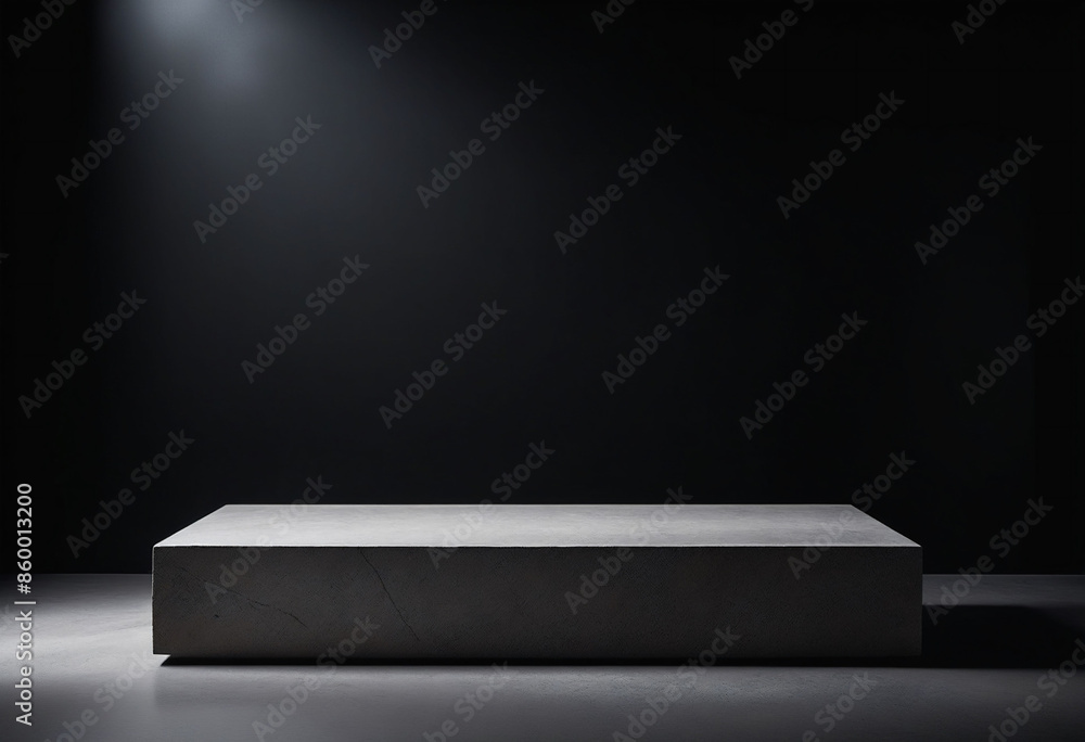 Natural stone and concrete podium in Natural black background for Empty show for packaging product presentation Natural stone and concrete podium in Natural black background for Empty show for packaging product presentation