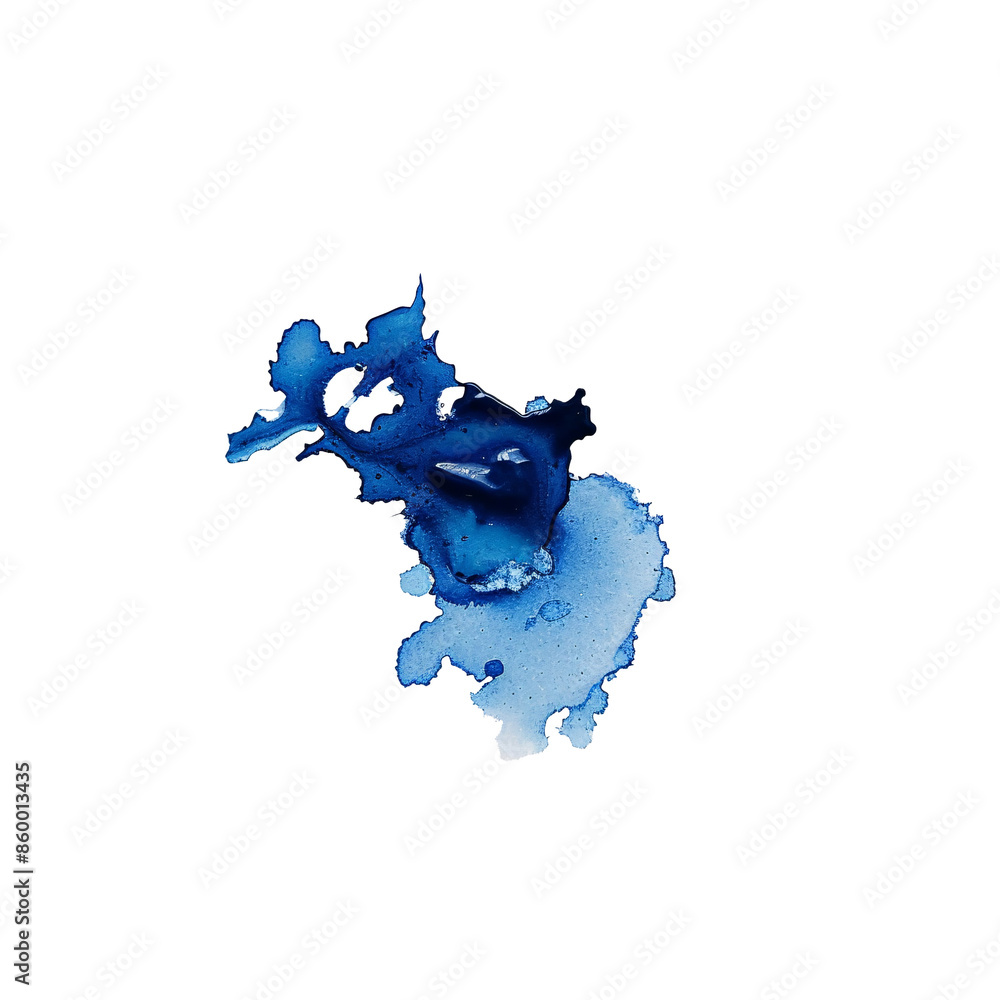 Fototapeta premium Blue Ink Splatters on a transparent Backdrop Highlighting Organic and Unpredictable Forms Created by Ink on a Surface