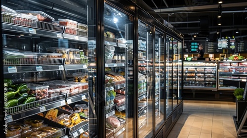 Cámaras frigoríficas con productos frescos en el interior de un supermercado, sección de refrigerados