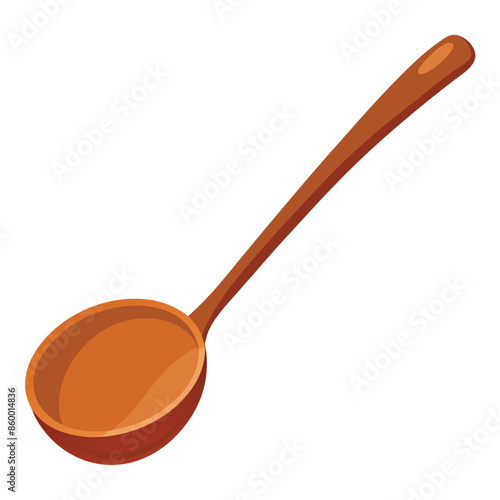 Wooden ladle spoon with long handle isolated on white
