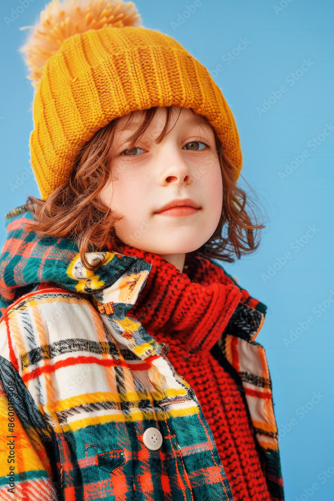 Stylish boy in fall winter bright outfit. Kids fashion concept. Stylish boy in fall winter bright outfit. Kids fashion concept.