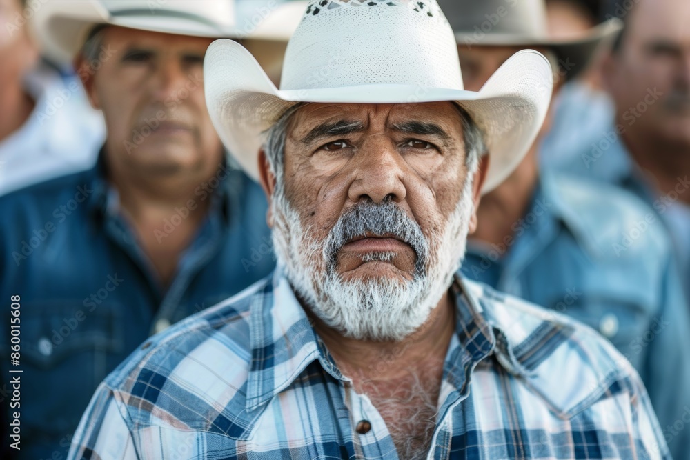 Stern cowboy with white hat in crowd Stern cowboy with white hat in crowd