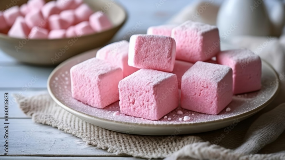 Delicate pink marshmallows ready to melt in your mouth Delicate pink marshmallows ready to melt in your mouth