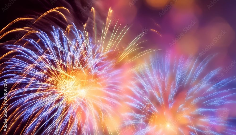 Fototapeta premium 花火 カラフル 長時間露光 祝祭 夜景 輝き 煌めき 光線 黒背景 鮮やか お祝い 光の軌跡 輝く 輝き 照明 クリエイティブ デザイン アート 視覚効果 祝賀