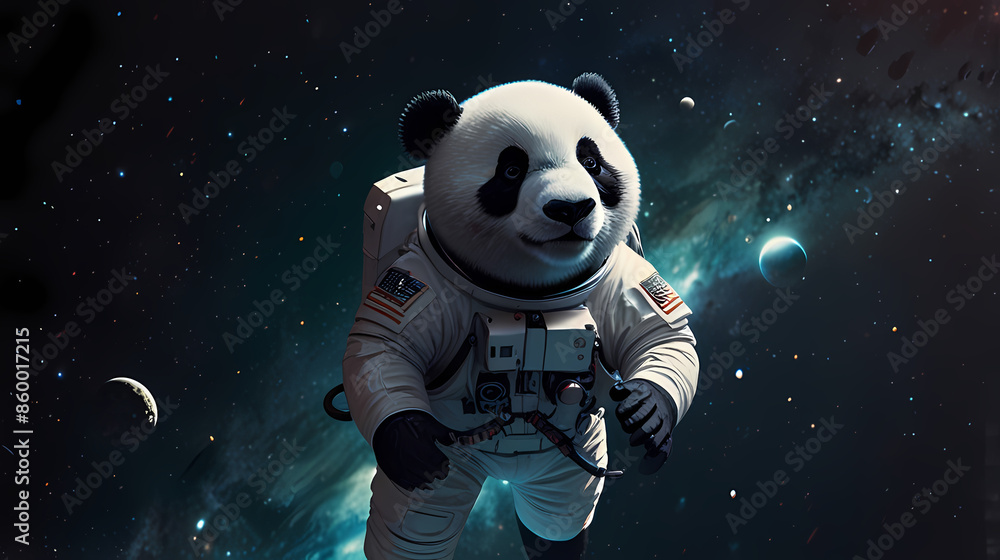 Illustration Of panda astronaut floating in space Illustration Of panda astronaut floating in space