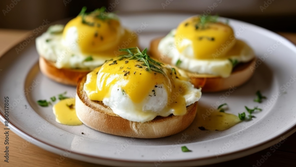 Deliciously cooked eggs benedict ready to be savored Deliciously cooked eggs benedict ready to be savored