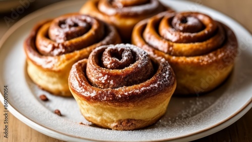  Deliciously twisted  A plate of cinnamon rolls © vivekFx