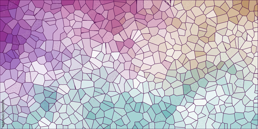 Multicolor Broken Stained Glass Background with White lines. Voronoi diagram background. Seamless pattern shapes vector Vintage Illustration background. Geometric Retro tiles pattern.
Multicolor Broken Stained Glass Background with White lines. Voronoi diagram background. Seamless pattern shapes vector Vintage Illustration background. Geometric Retro tiles pattern.